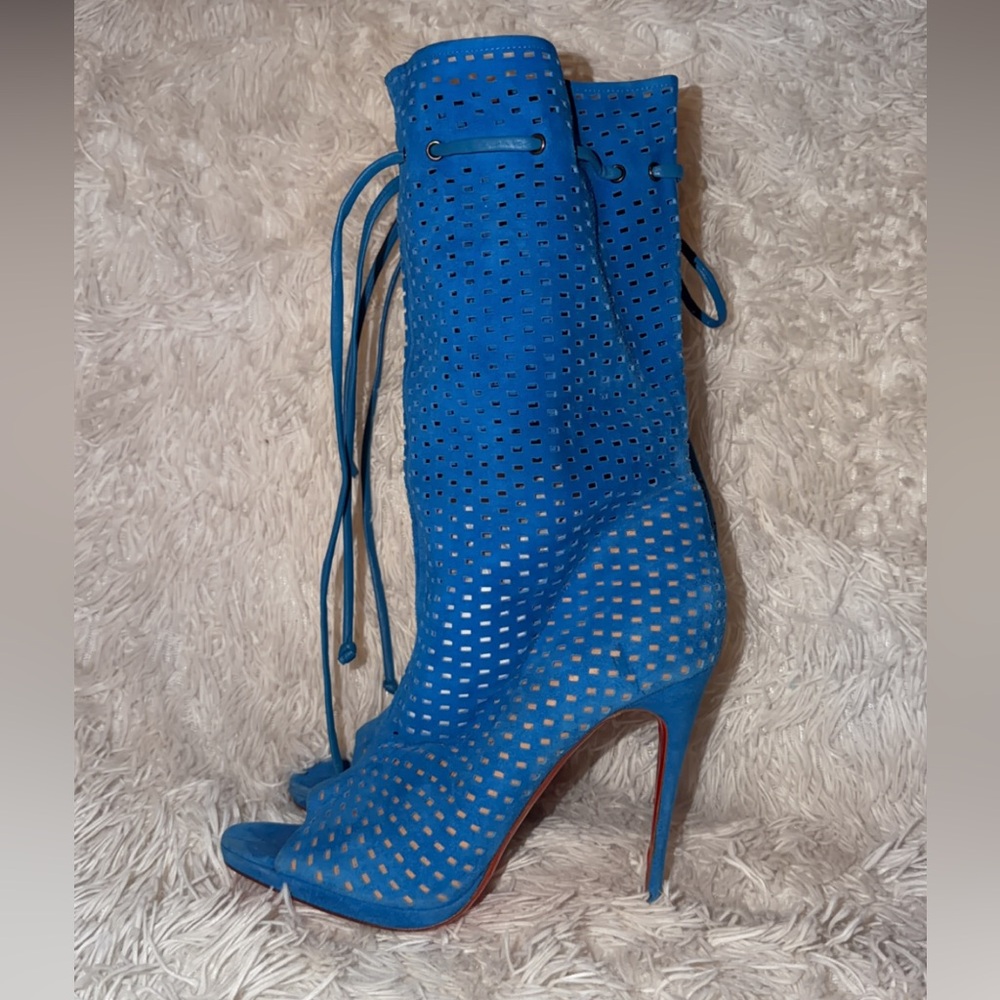 Christian Louboutin Blue Perforated Heels - Picture 3 of 4